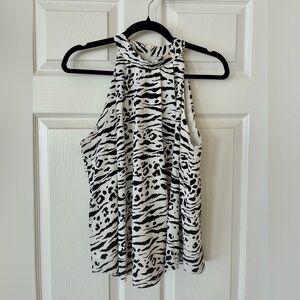 Women's OnTwelfth Black and White Animal Print Halter Top Large